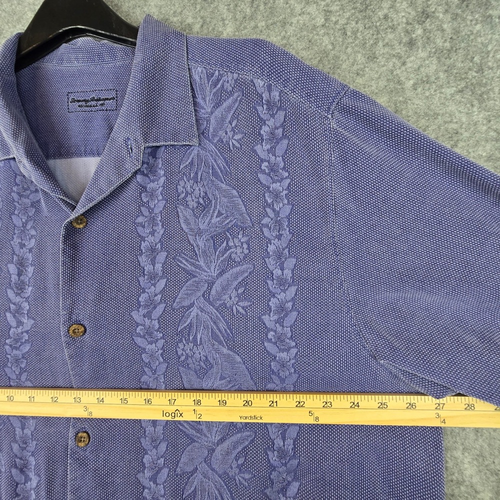 Tommy Bahama Camp Shirt Mens XXL Blue 100% Silk Original Fit Floral Jacquard - Picture 3 of 9